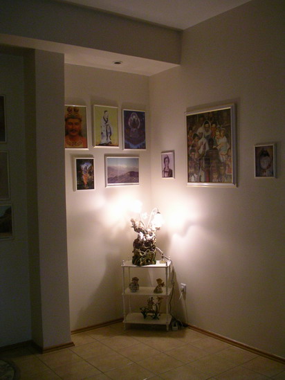 The reception room is decorated with images of all the spiritual teachers of humanity
