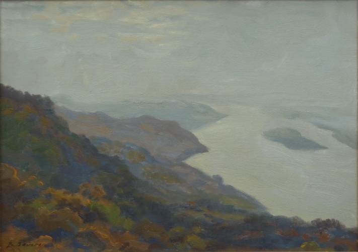 The hilly bank of the Oka . Painting by Vl. Zanoga