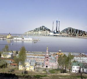 View of Globe Town from the Historic Center of Nizhny Novgorod , computer rendering