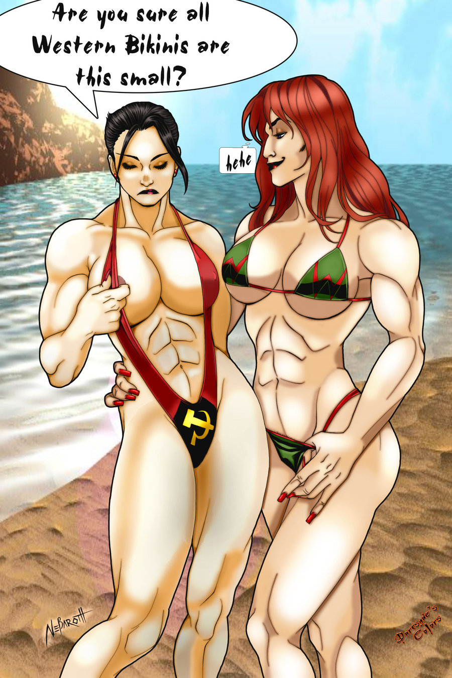 Soviet Superwoman at the beach: "Are you sure all Western bikinis are this tiny?"