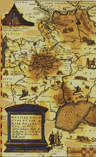 The Erzya on a map of Eastern Europe from the Renaissance era. Erzya lands are designated by the term " Rezane ", Moksha lands by " Mordva "