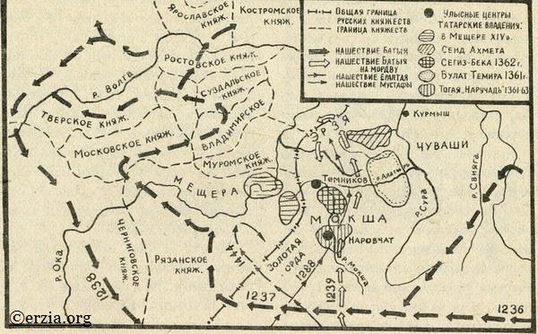 Political map of the Volga Region at the time of the The Founding of Nizhny Novgorod
