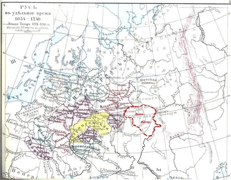 Boundaries of Erzyan Mastor in 1054–1240