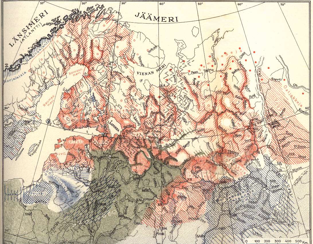 A map of Finno-Ugric settlement, 13th century AD