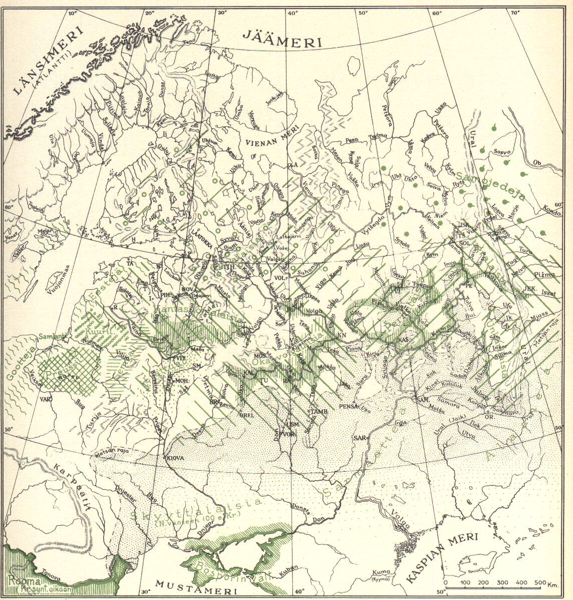 A map of Finno-Ugric settlement, 5th century AD