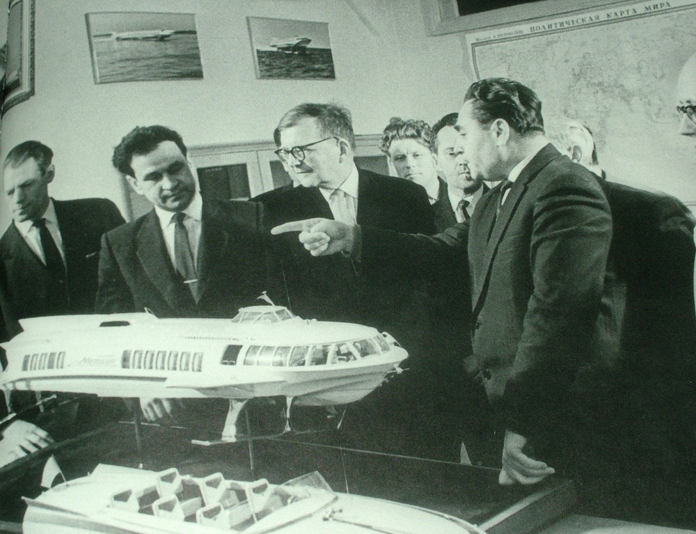 The Nizhny Novgorod intelligentsia shows composer Shostakovich a model of a hydrofoil vessel