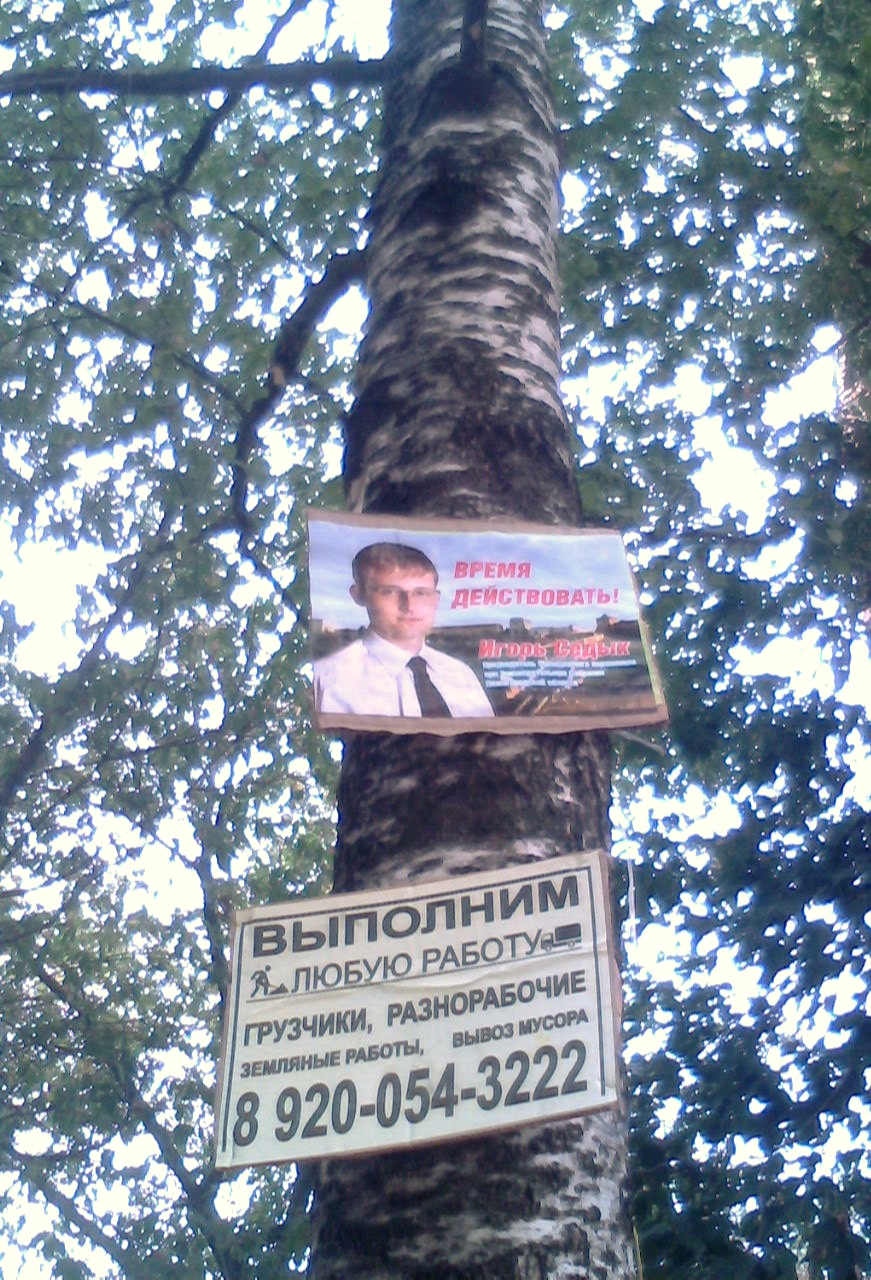 Campaign material of I. Sedykh. The programme "Time to Act" includes teaching dancing in courtyards and collecting books for district libraries. It is unknown whether anything at a