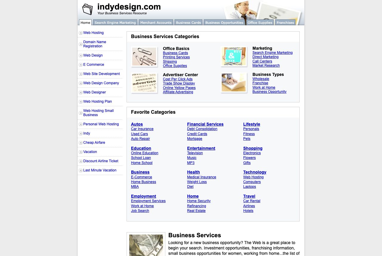 Главная страница indydesign.com в 2006 году