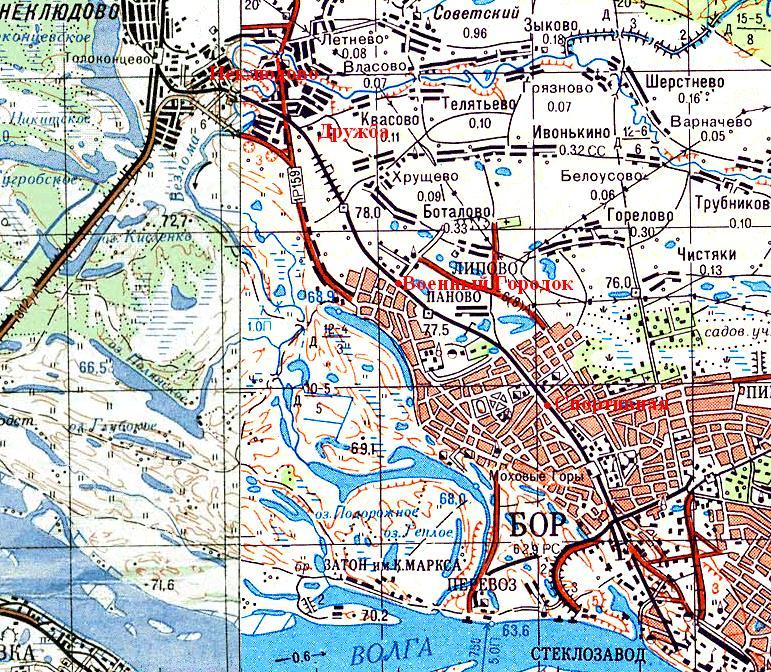 Map. Bor and the floodplain. Mokhovye Hills station