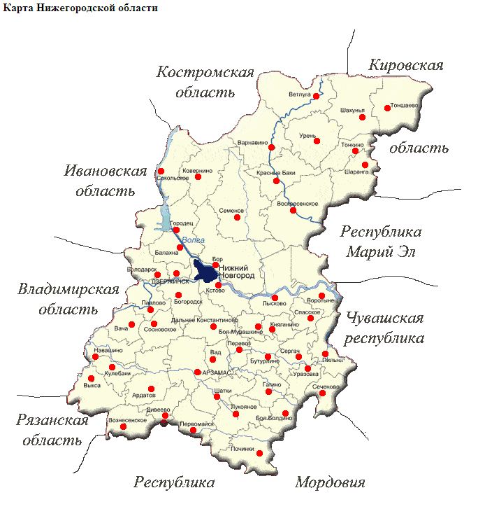 Карта-схема административного устройства Нижегородской области