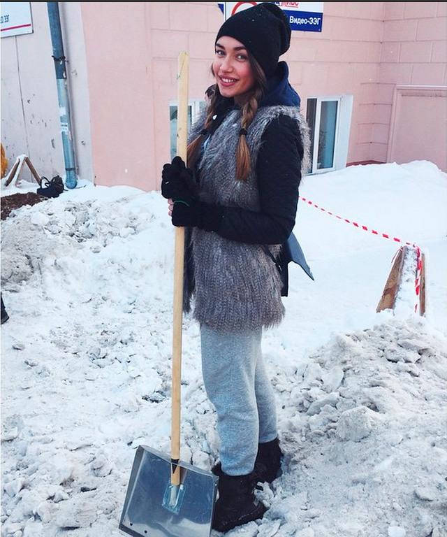 Clearing snow during a charity event