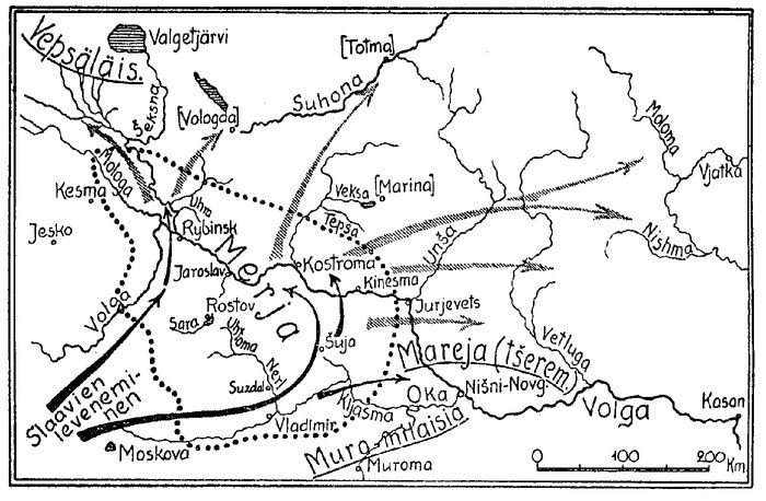 Map of the Slavic expansion into the lands of the Merya