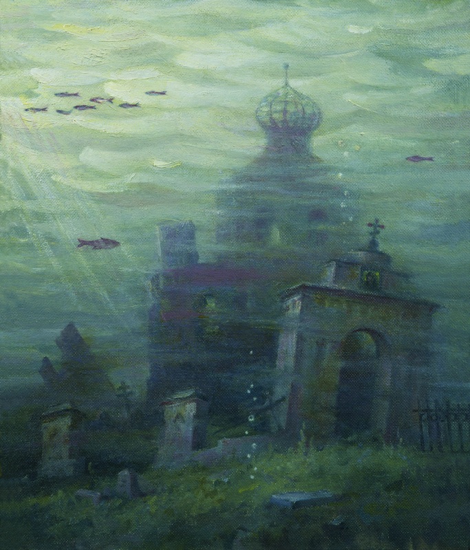 Картина "На дне Рыбинского водохранилища", 1989 г