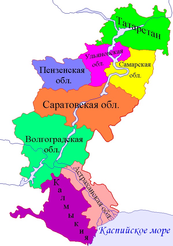 The modern regional division of the Volga region