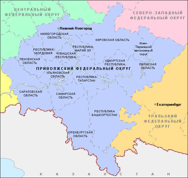 Administrative map of the Volga Federal District