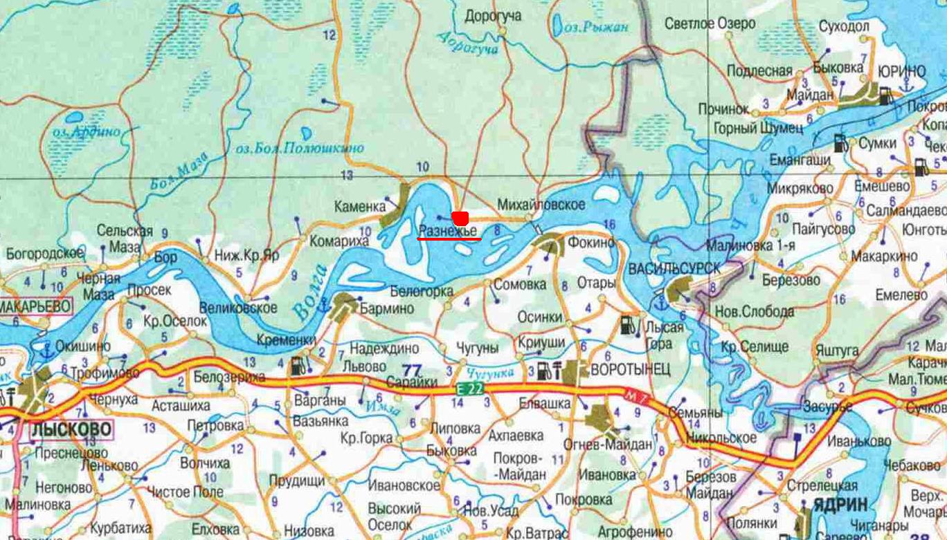 Raznezhye on the map of Nizhny Novgorod Oblast
