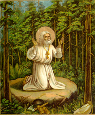 Serafim Sarovskiy at prayer. Artistic reconstruction