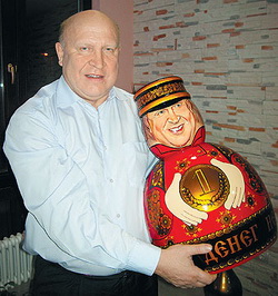 Valery Shantsev with a personal Khokhloma technique matryoshka