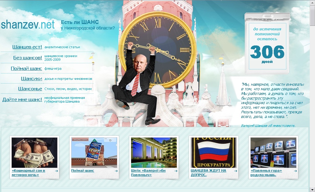 The main page of the Shanzev.net website in 2010