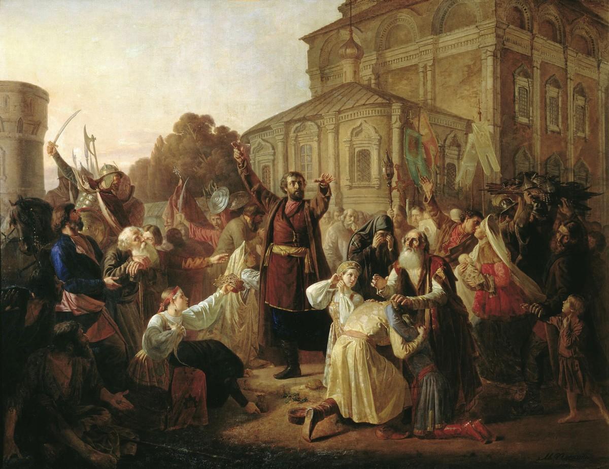 Воззвание Минина к нижегородцам в 1611 году. {Художник М.И.Песков