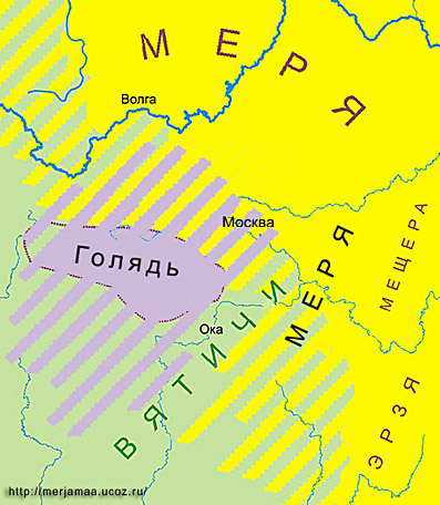 Map of the tribes' settlement, the upper and middle reaches of the Oka