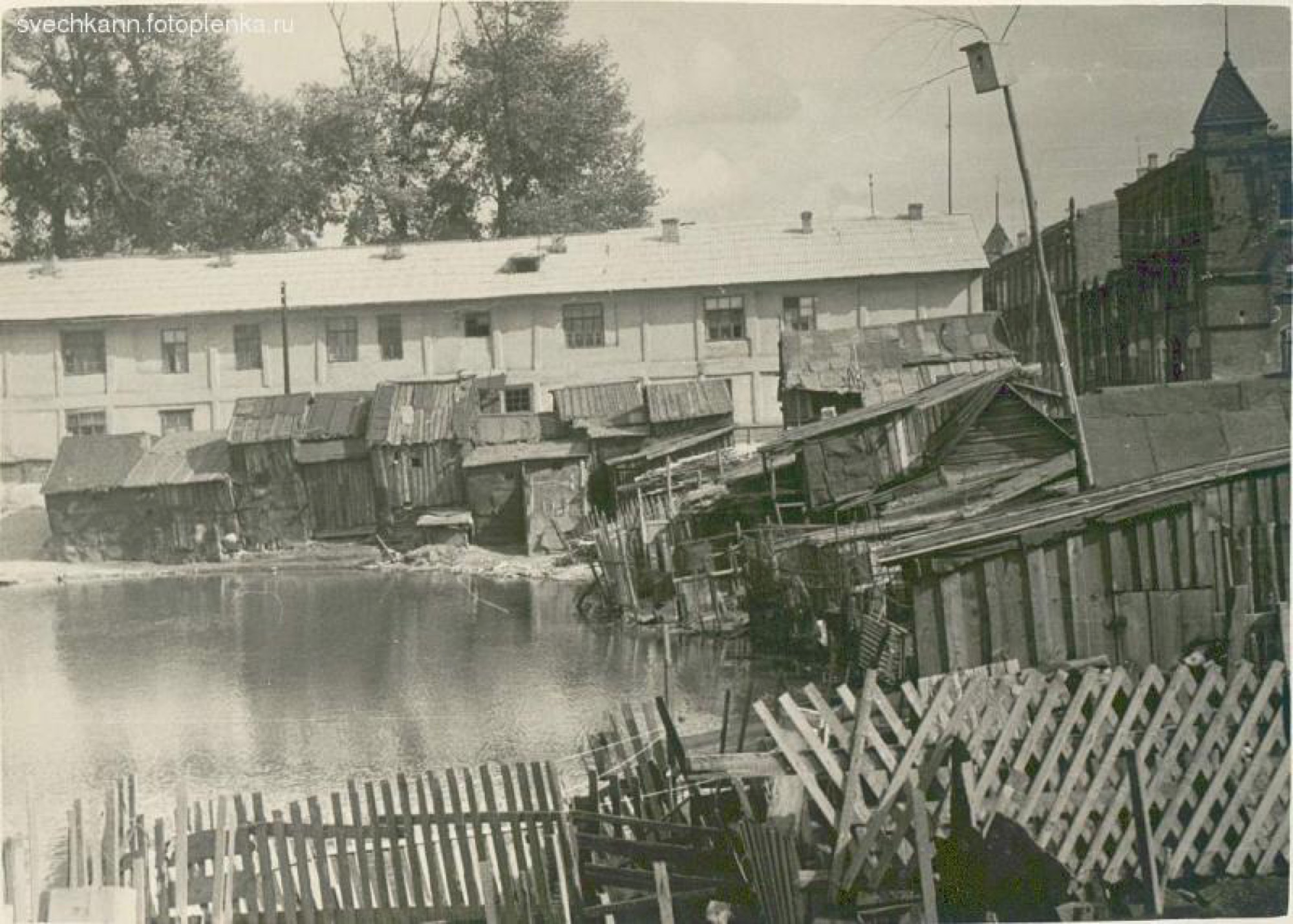 Flood, submerged buildings, lowland