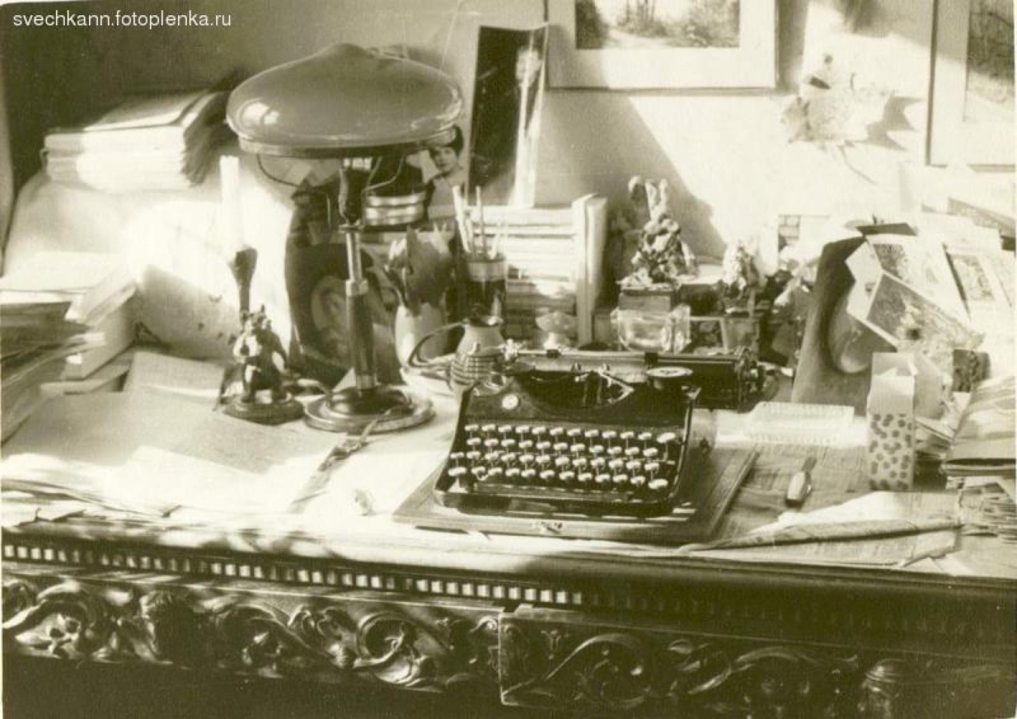 Desk with typewriter, interior