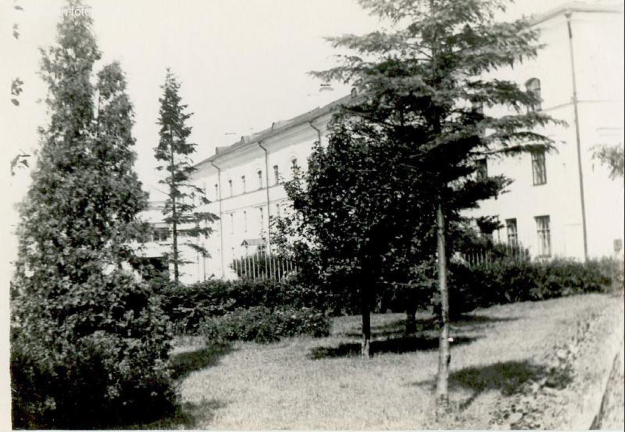 Old two-story building, square