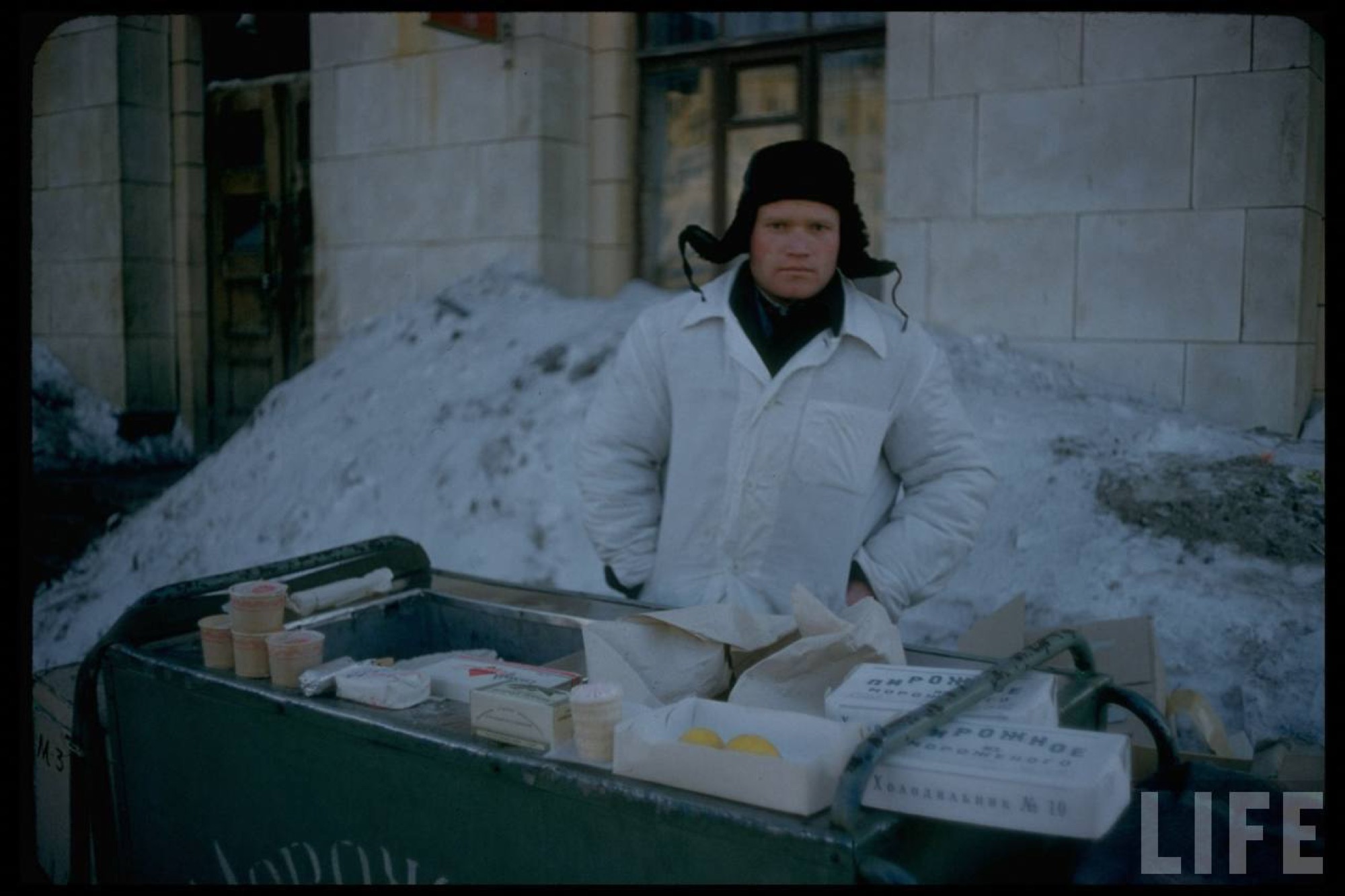 Street stall, ice cream and pastries, winter