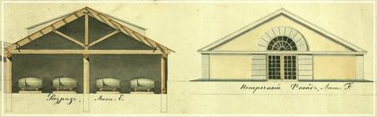 Планы, фасады и разрезы винного магазина в Василе, 1834 год, документ ЦАНО, фрагмент, фото Галины Филимоновой
