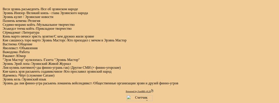 Разделы форума «Мелькужо Эрзянь Мастор»: каждое название стоит на двух языках сразу — по-эрзянски и по-русски
