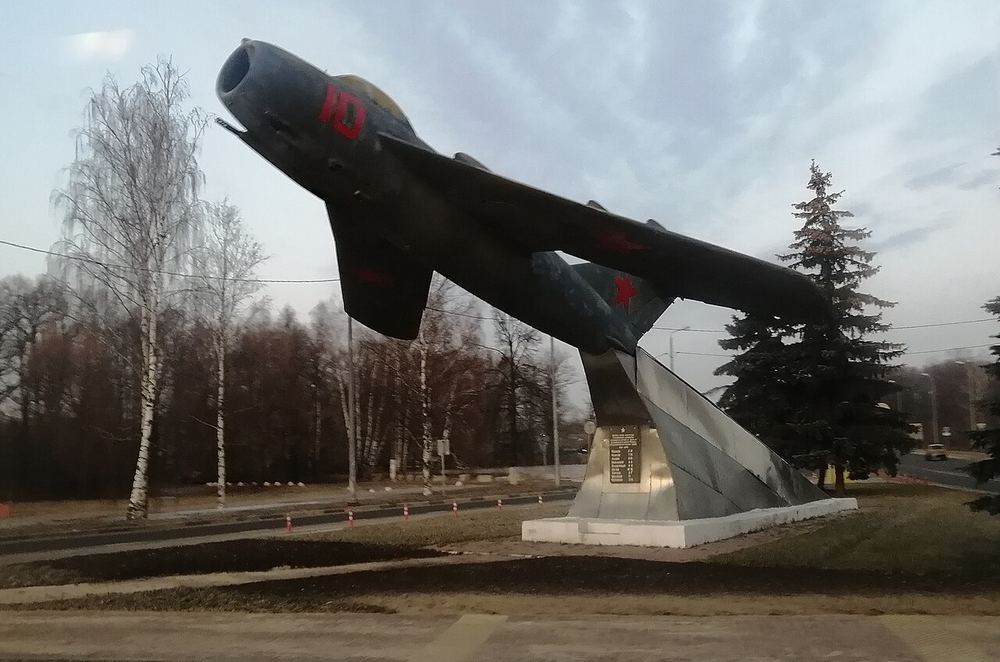 The MiG-17 near Nizhny Novgorod airport at Strigino, dedicated to Gorky aviators killed in the Second World War, 2019