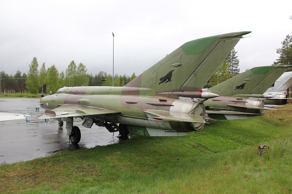 A Finnish Air Force MiG-21bis at the Aviation Museum of Central Finland; Finland was among the 37 countries to which the Gorky plant delivered MiG-21s