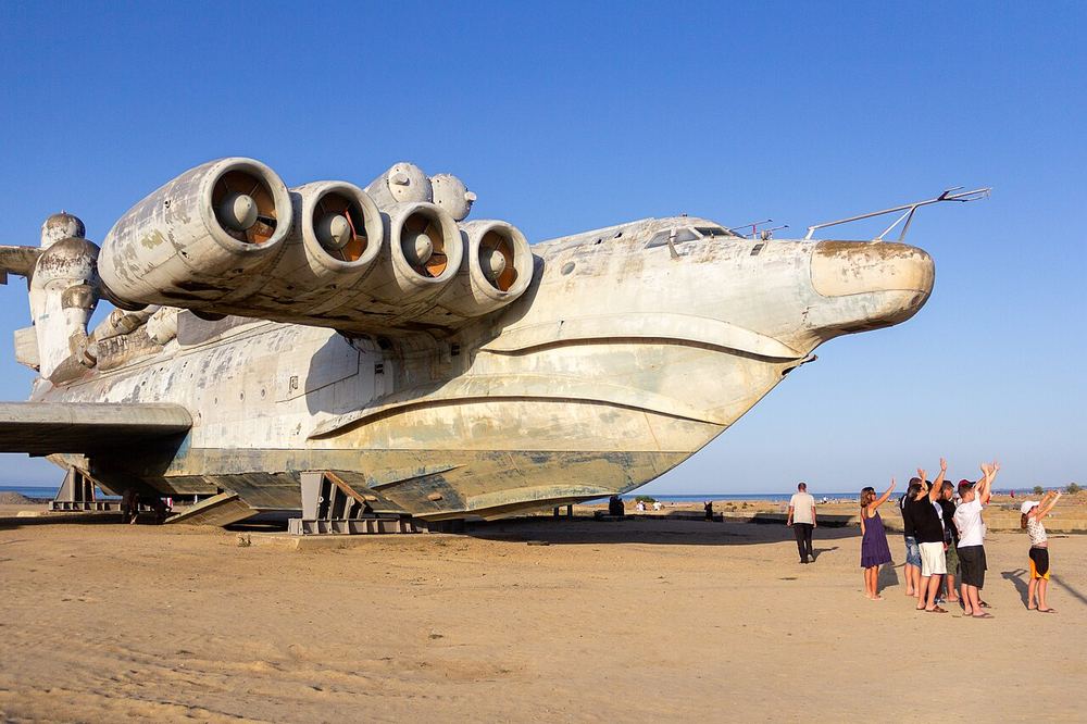 The Lun ekranoplan, built at Krasnoye Sormovo in Nizhny Novgorod, at Derbent on the Caspian Sea, 2024