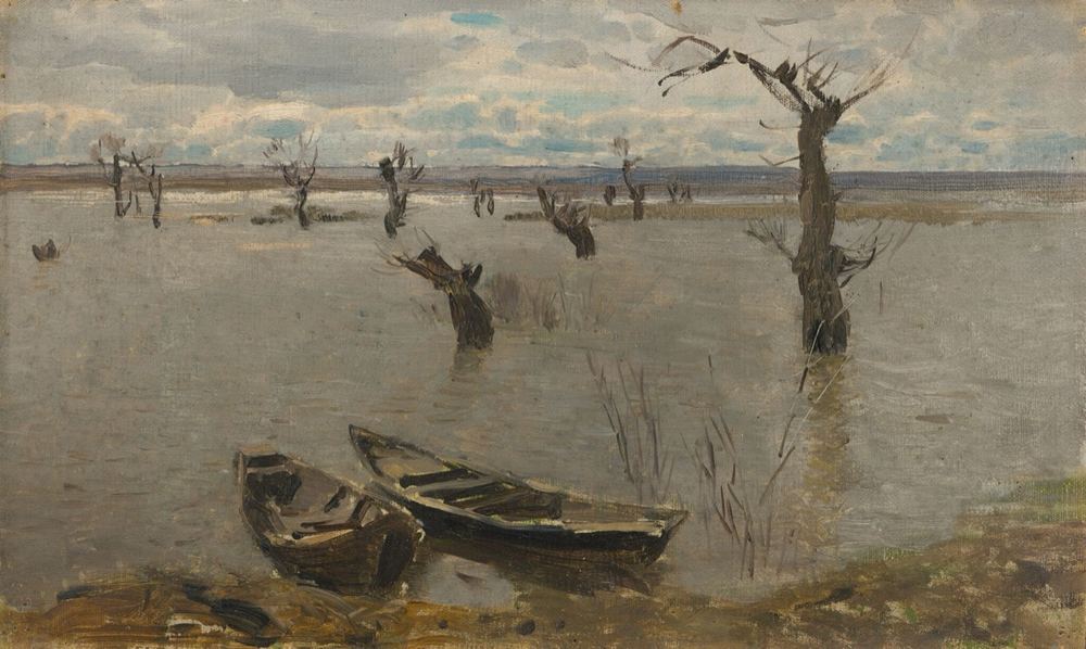 Исаак Левитан. «Разлив. Этюд». 1887. Холст на картоне, масло. Государственная Третьяковская галерея