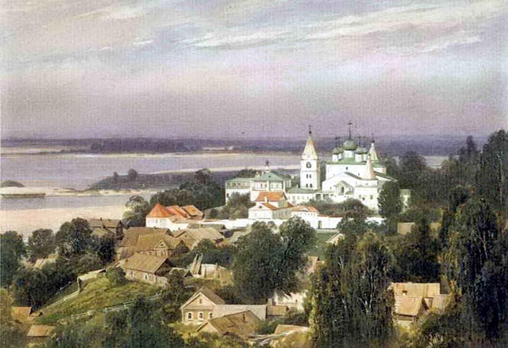A view of the Pechersky monastery. A. O. Karelin, 1870s