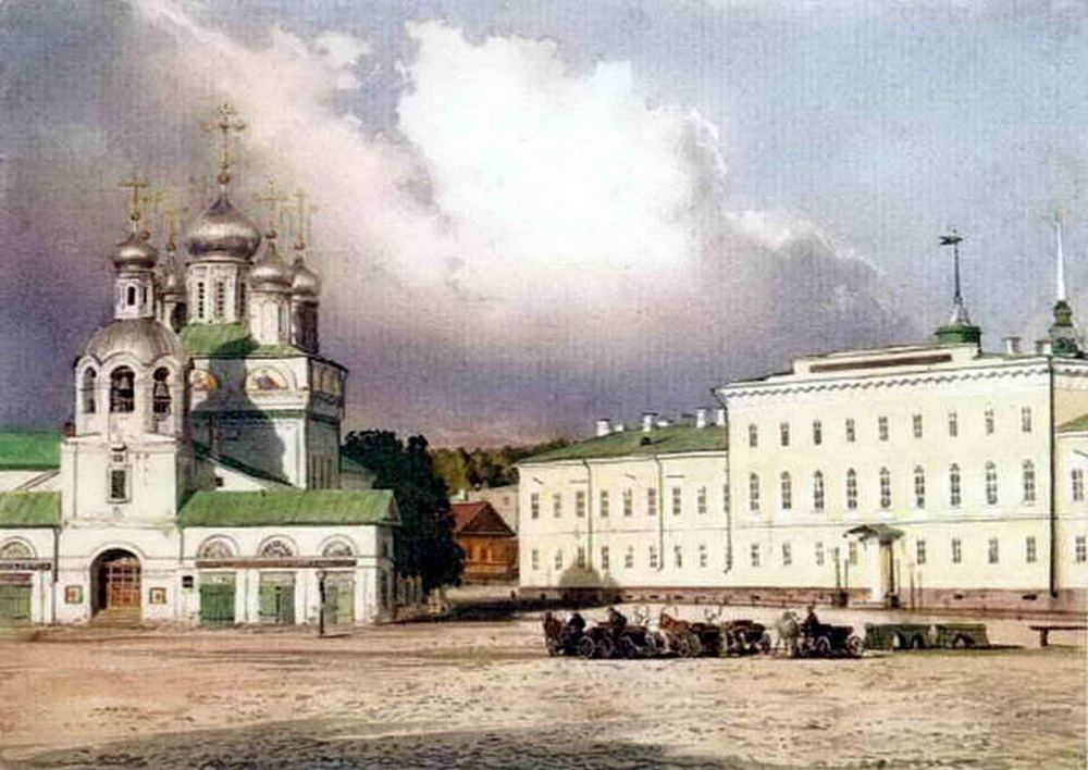 Blagoveshchenskaya Square: the cathedral and the provincial school. A. O. Karelin, 1870s