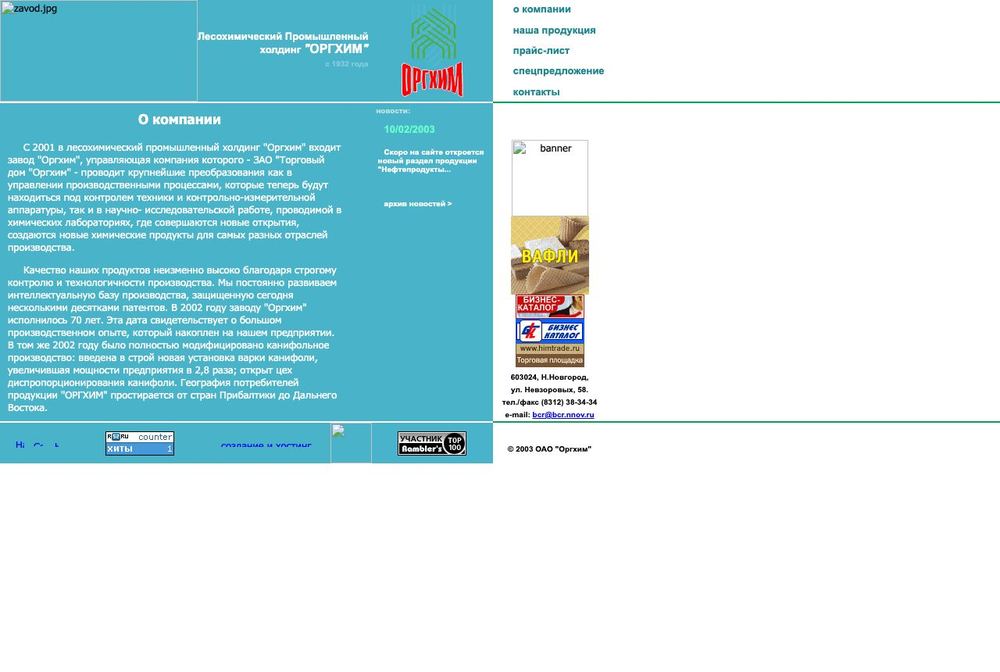Главная страница orghim.r52.ru в 2005 году