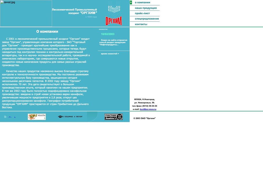 Главная страница orghim.r52.ru в 2004 году