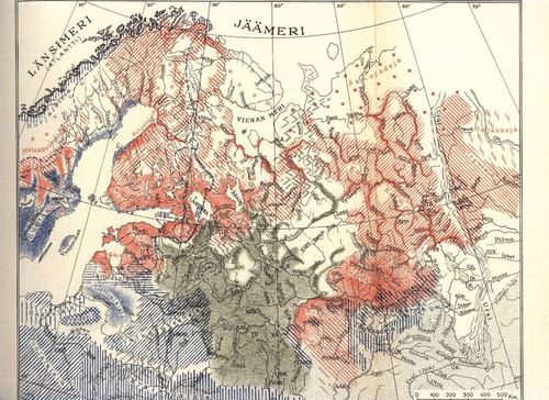 A map of Finno-Ugric settlement as of the 15th century AD