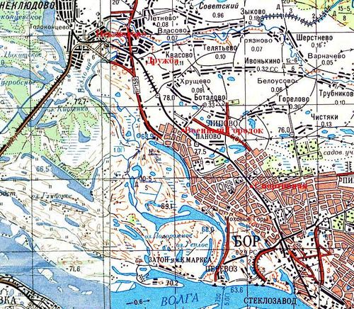 Map. Bor and the floodplain. Mokhovye Hills station