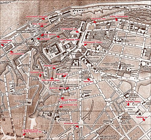 Карта центральной части Старого Нижнего с населенными на нее места фотосъемок М.Дмитриева . nizhnyfoto.ru