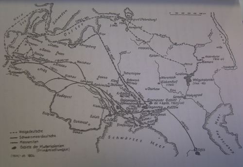A German map of colonist settlement routes in Russia