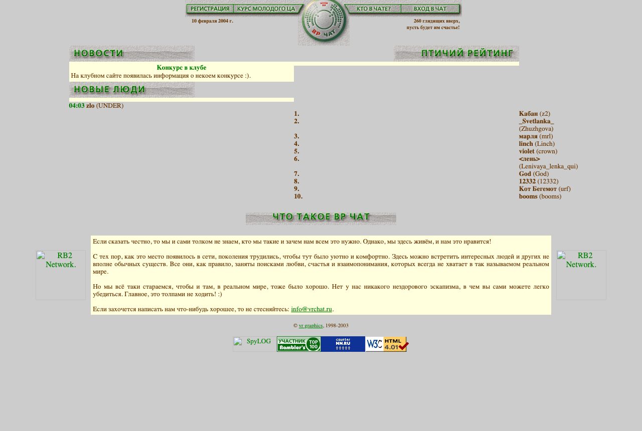 Главная страница vrchat.ru в 2004 году